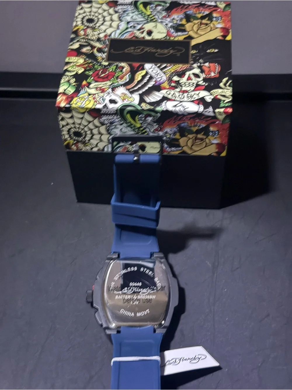 Ed Hardy Black Case Watch with Blue Silicone Strap